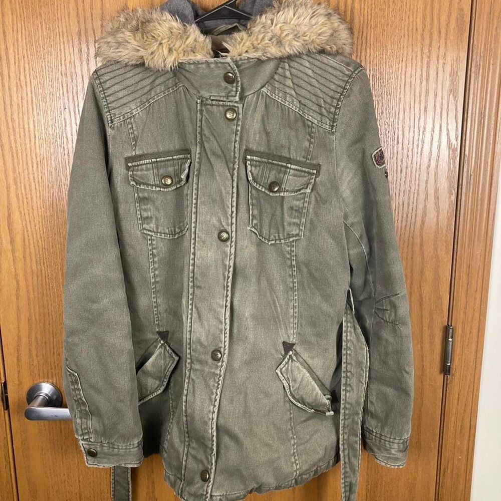 Buffalo David Bitton women’s denim army cargo utility style green jacket